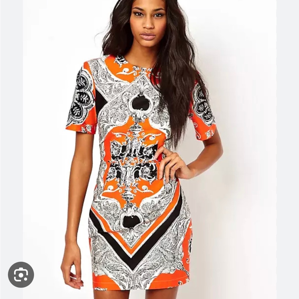 ASOS Design Orange Scarf Print dress